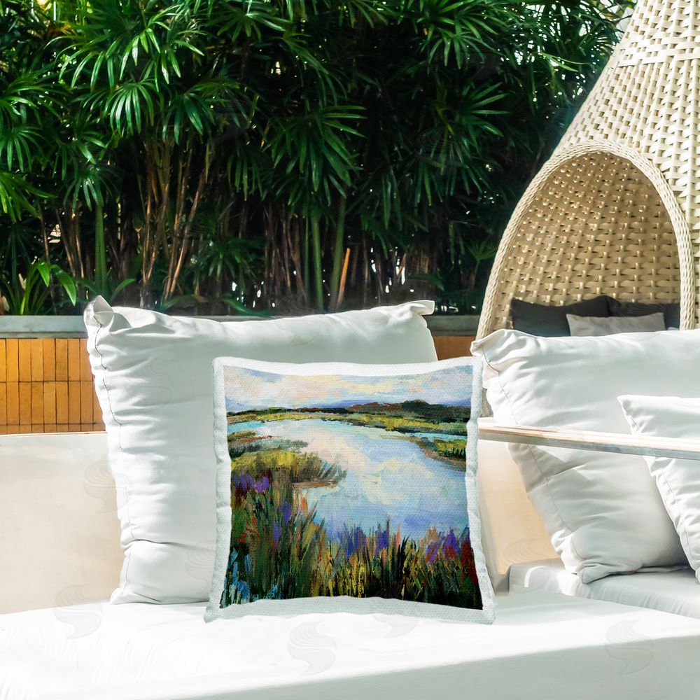 Jeanette Vertentes Rural Stream Nature Outdoor Quick-Dry Polyester Printed Throw Pillow in Back Yard