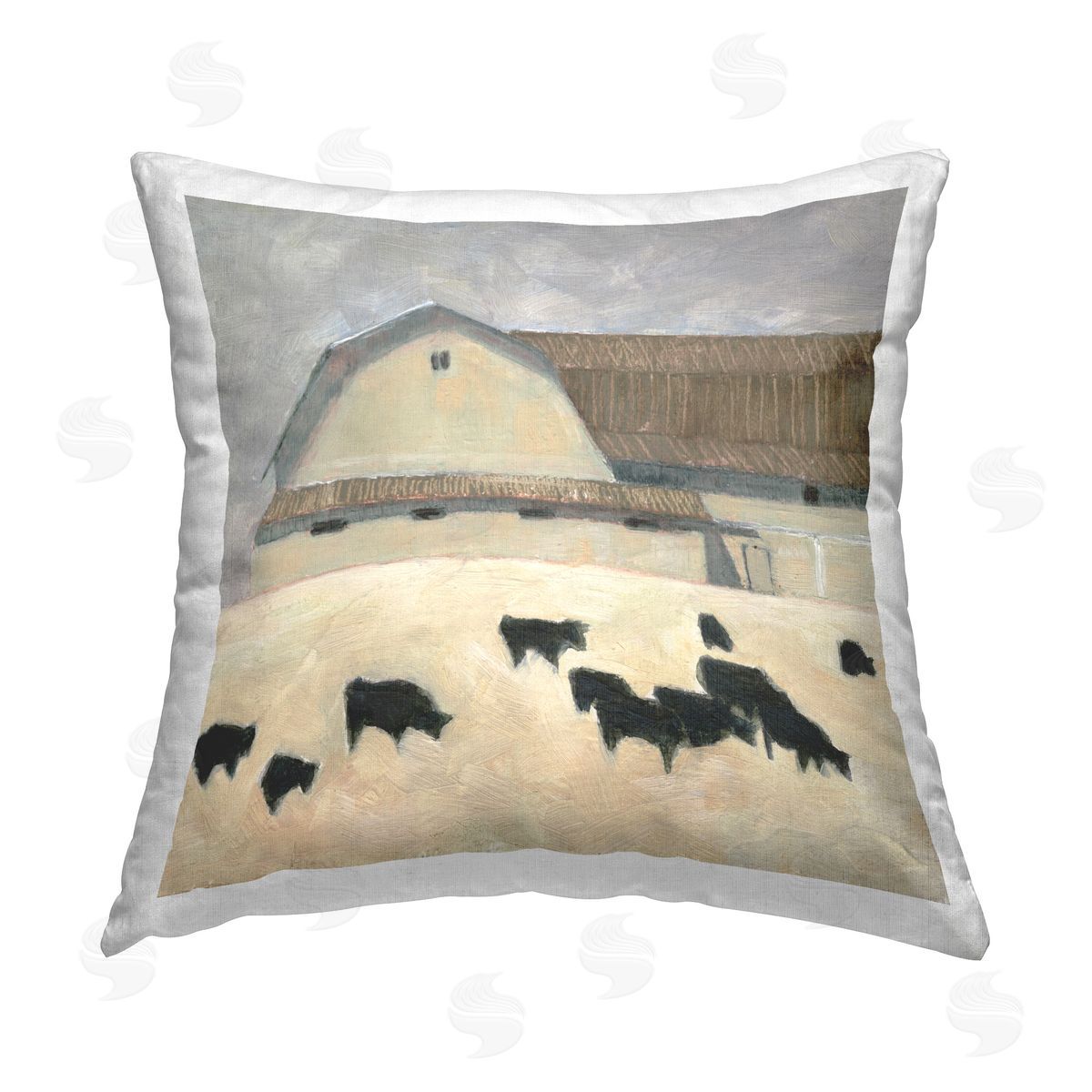 Sue Jachimiec Grazing Black Farm Cattle Printed Plush Polyester Throw Pillow