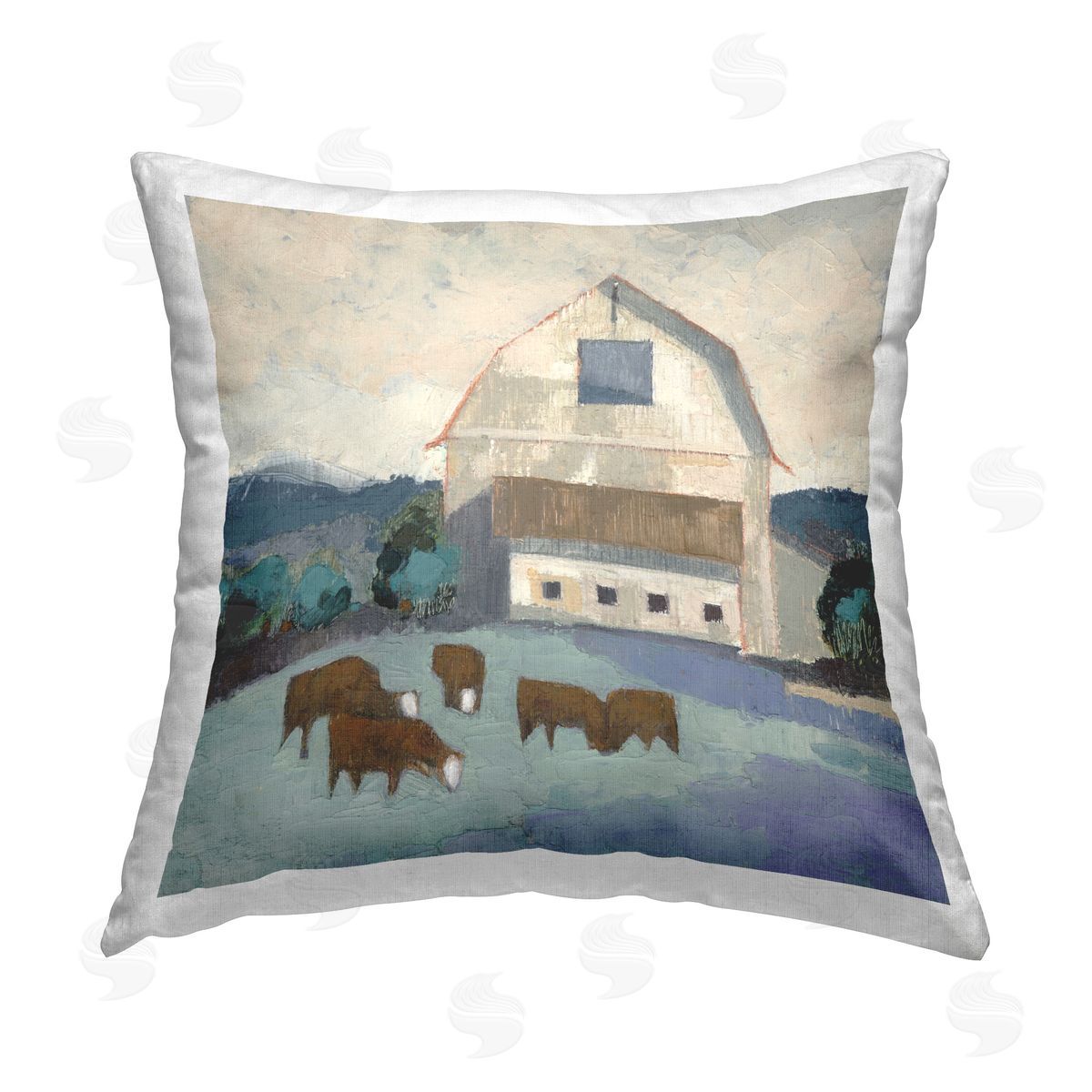 Sue Jachimiec Barnyard Grazing Cattle Printed Plush Polyester Throw Pillow