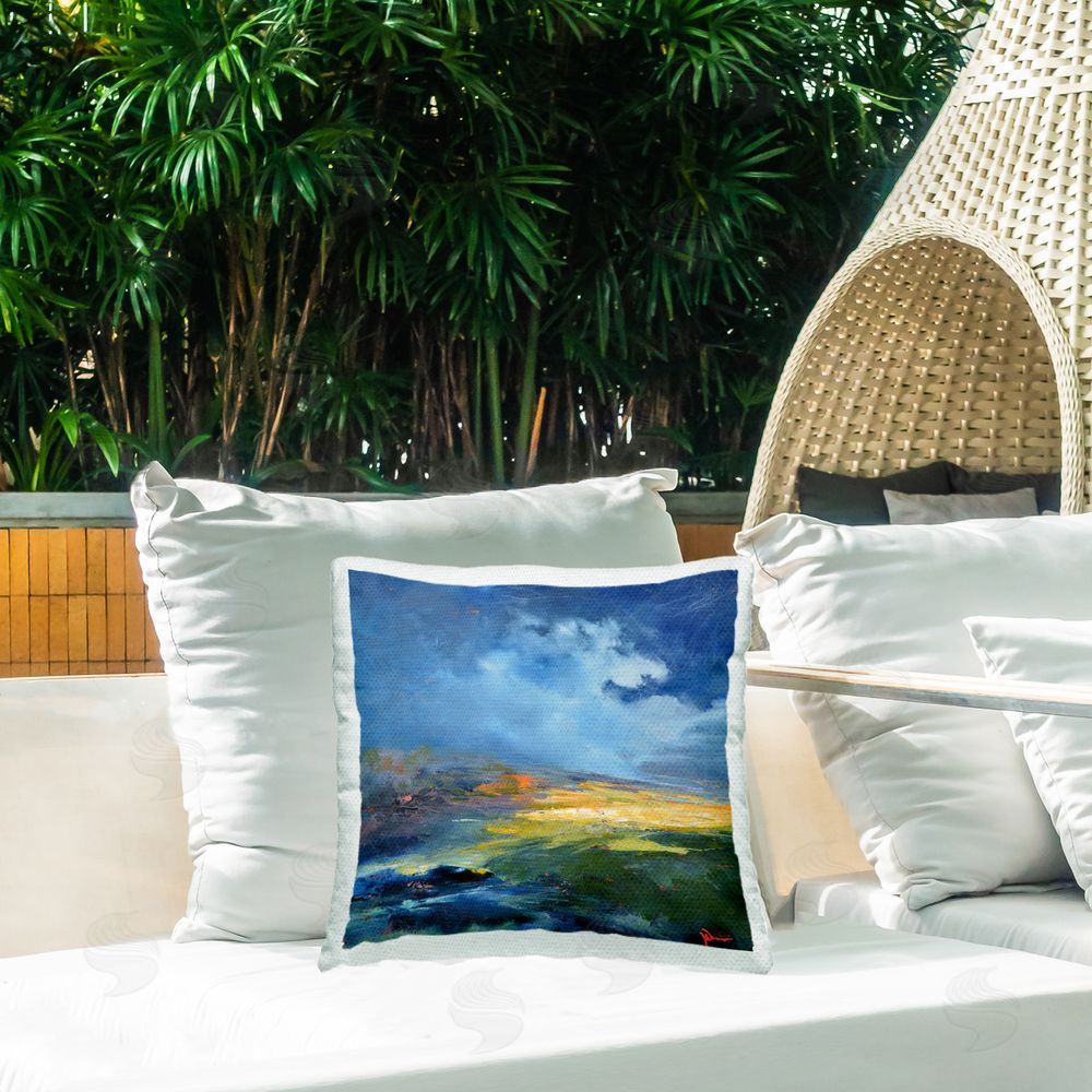 Patrick Dennis Stormy Abstract Landscape Outdoor Quick-Dry Polyester Printed Throw Pillow in Back Yard