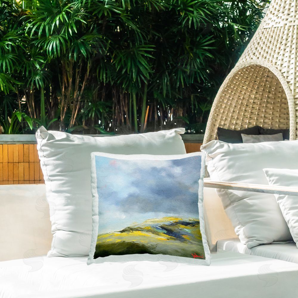 Patrick Dennis Murky Clouds Landscape Outdoor Quick-Dry Polyester Printed Throw Pillow in Back Yard