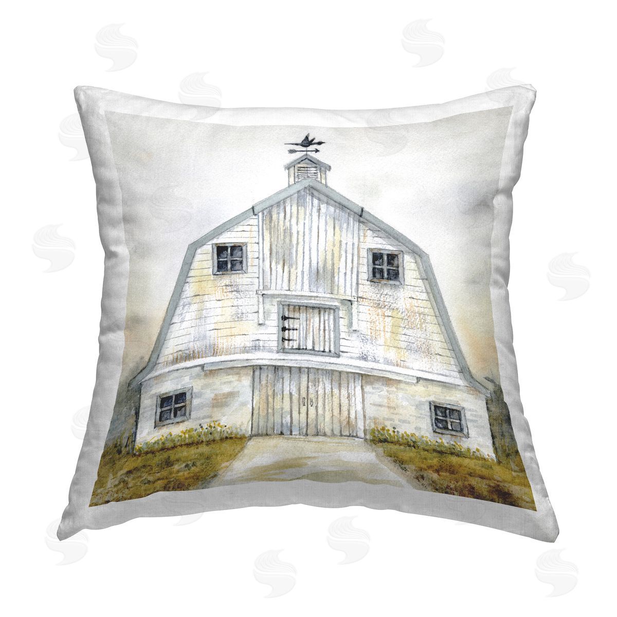Patti Bishop White Barn Grey Trim Printed Plush Polyester Throw Pillow