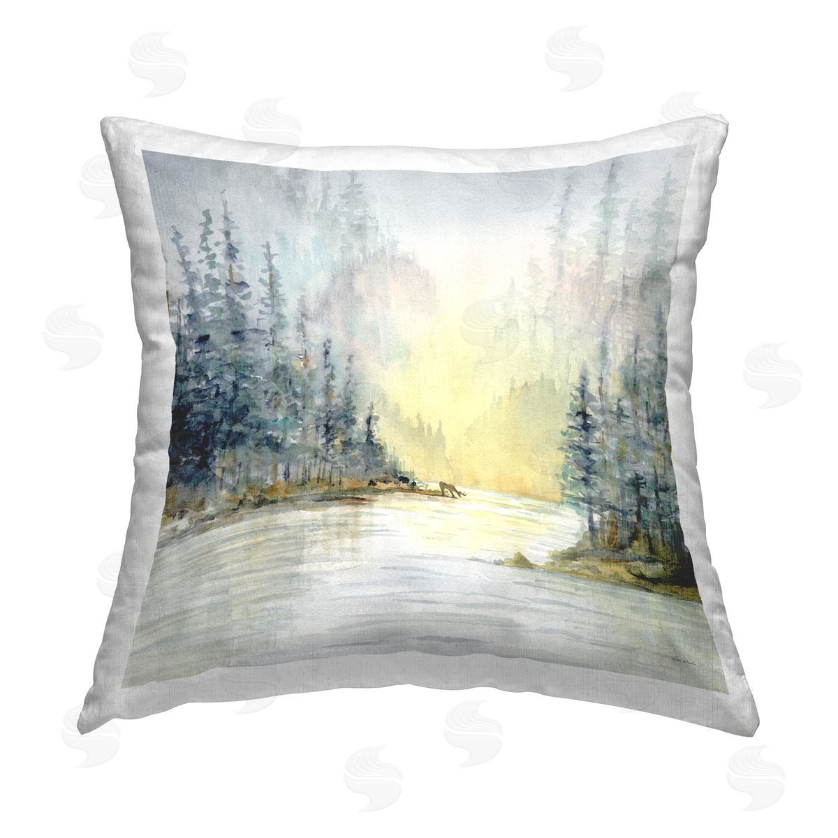 Patti Bishop Woodland Lake Scene Printed Plush Polyester Throw Pillow
