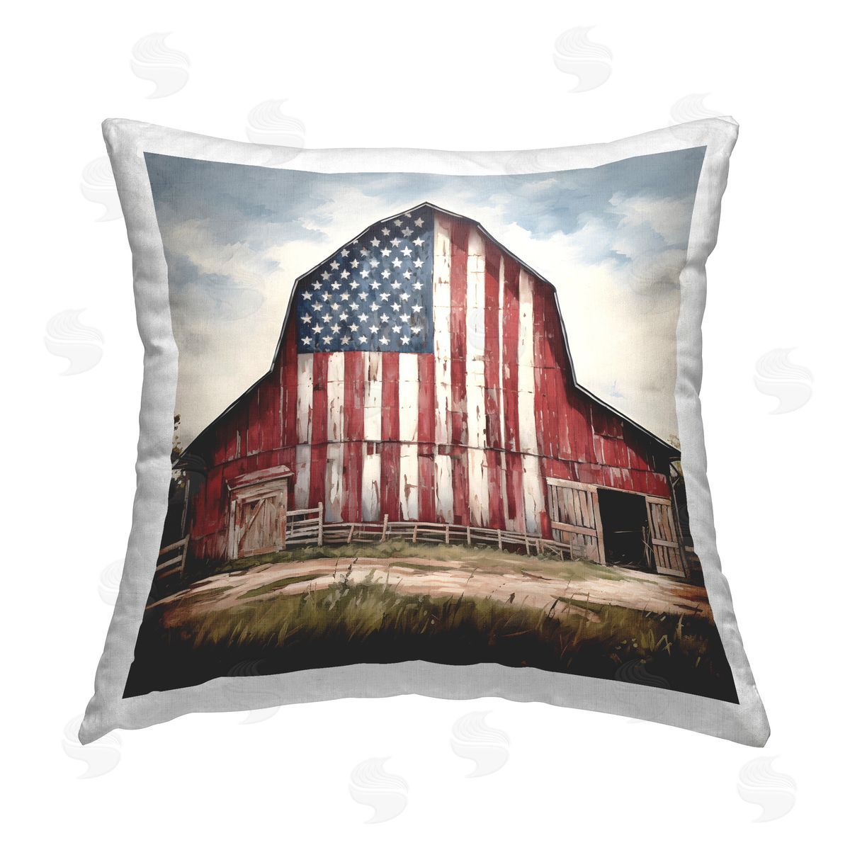 Petal Prints Design Americana Barn View Printed Plush Polyester Throw Pillow
