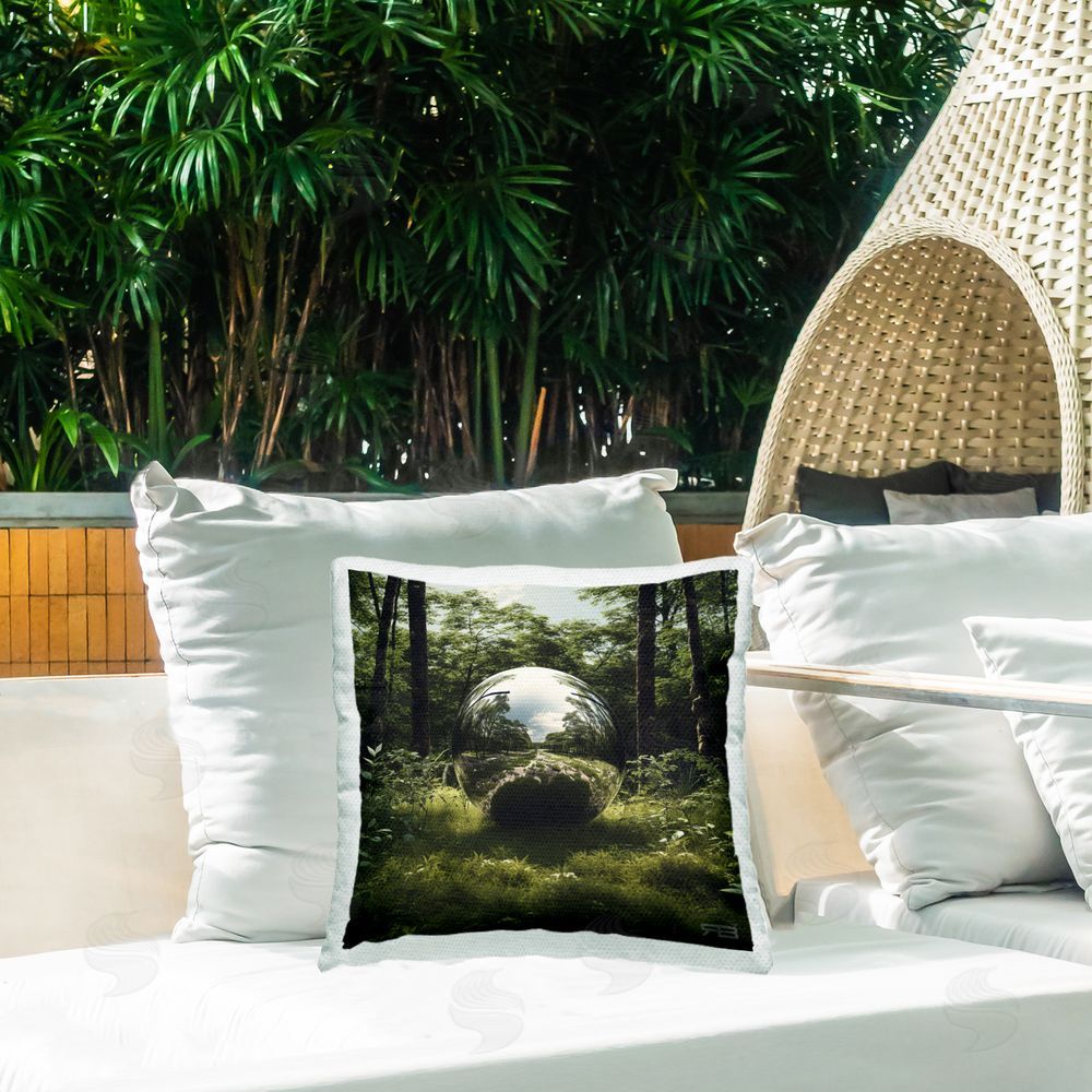 Roozbeh Bahramali Reflective Ball in Nature Outdoor Quick-Dry Polyester Printed Throw Pillow in Back Yard