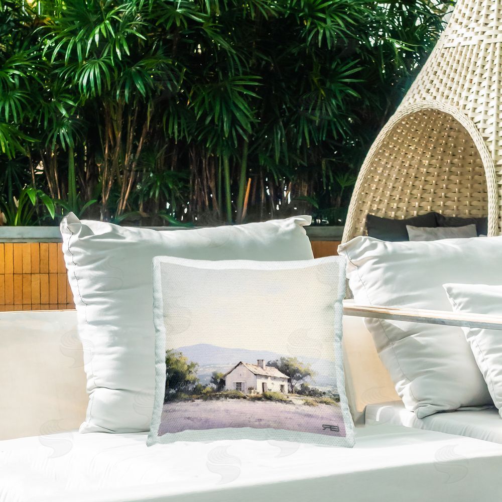 Roozbeh Bahramali Rural Farm Horizon Outdoor Quick-Dry Polyester Printed Throw Pillow in Back Yard