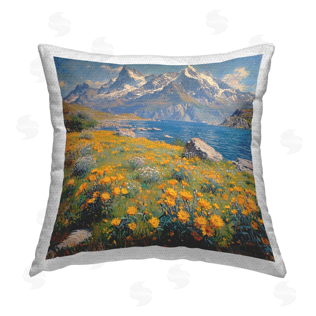 Roozbeh Bahramali Mountain Daisy Meadow Outdoor Quick-Dry Polyester Printed Throw Pillow