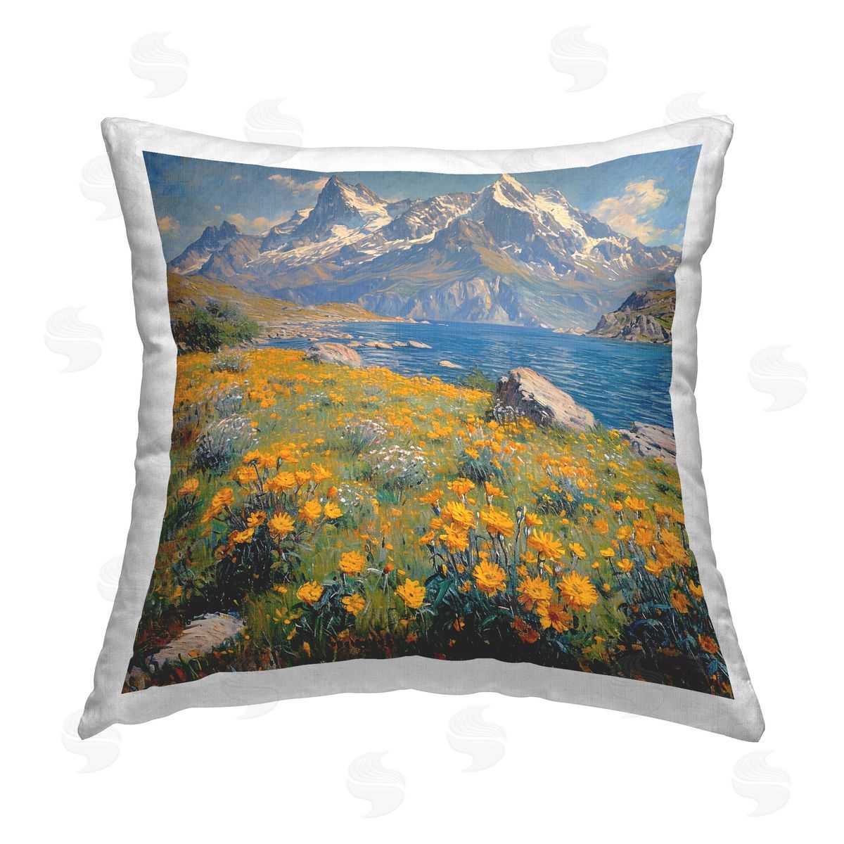 Roozbeh Bahramali Mountain Daisy Meadow Printed Plush Polyester Throw Pillow
