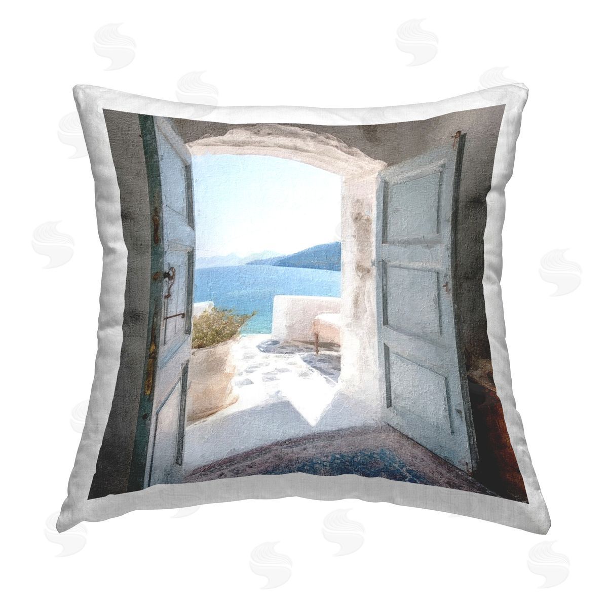 Riley B Costal Door to Ocean Printed Plush Polyester Throw Pillow