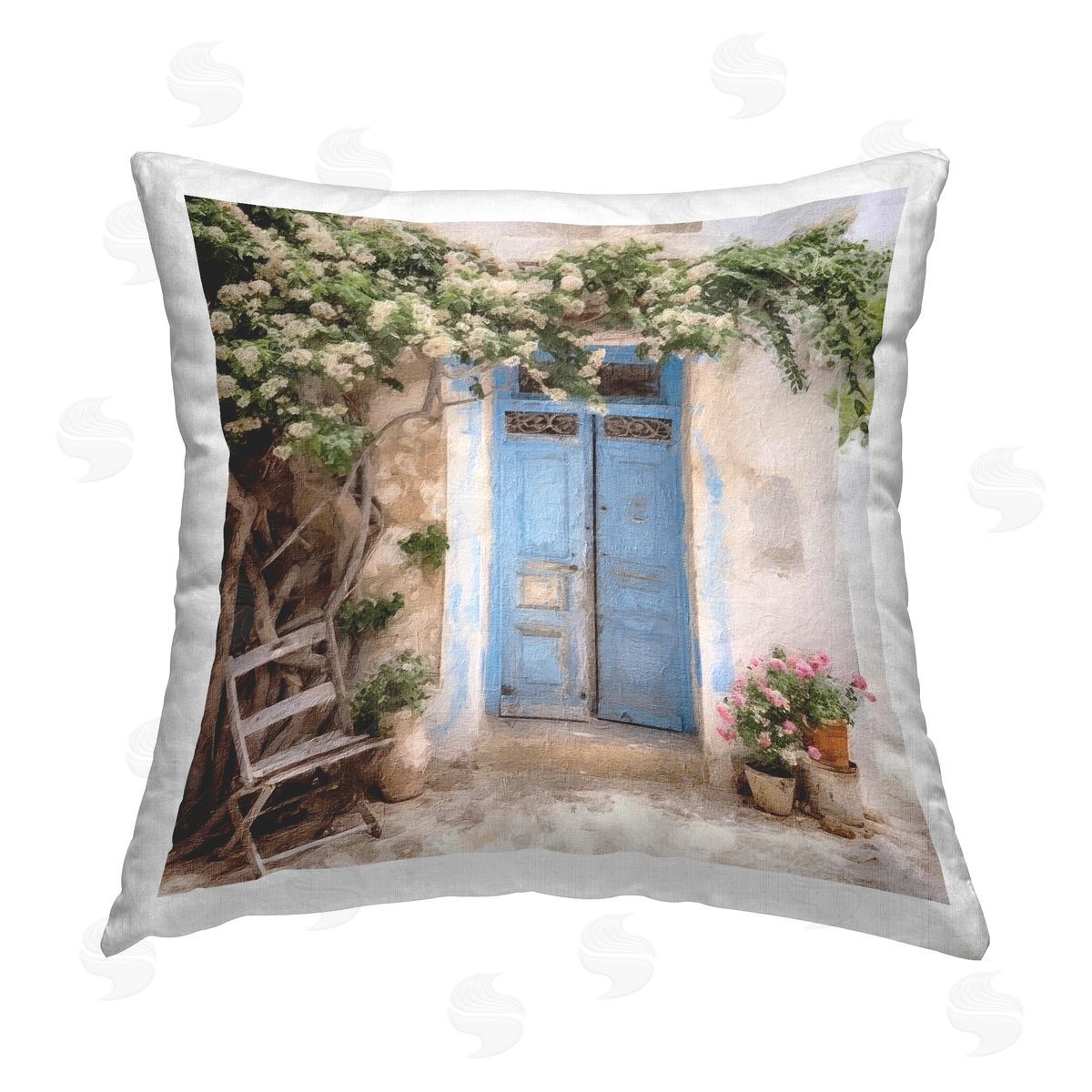 Riley B Greek Doorway with Tree Printed Plush Polyester Throw Pillow