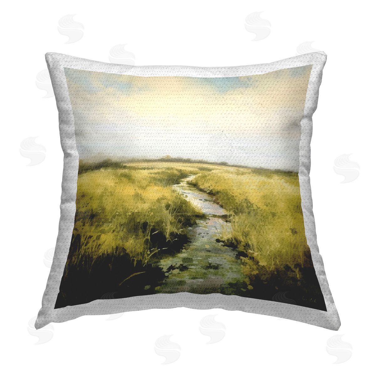 Roozbeh Bahramali Calming Horizon Stream Outdoor Quick-Dry Polyester Printed Throw Pillow
