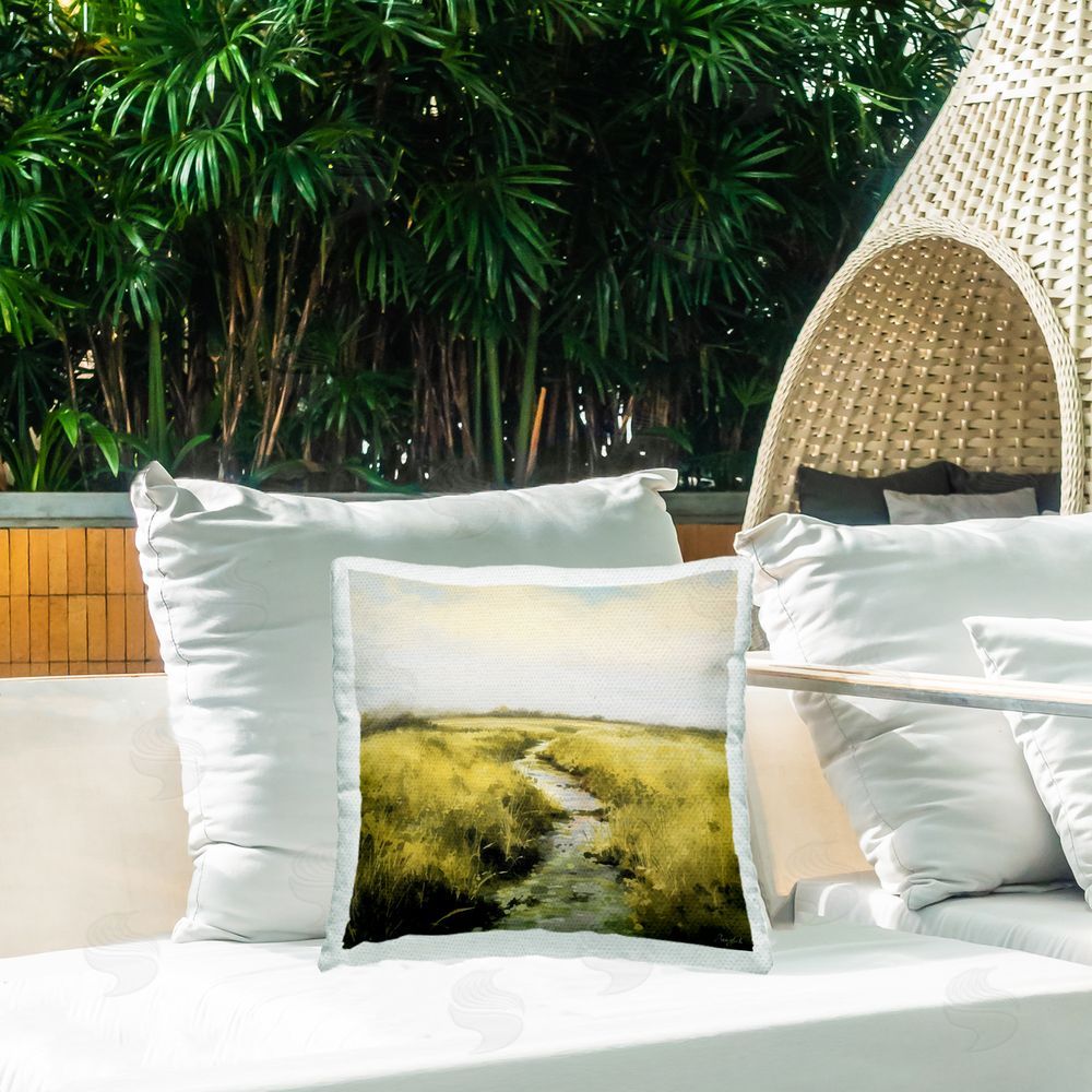 Roozbeh Bahramali Calming Horizon Stream Outdoor Quick-Dry Polyester Printed Throw Pillow in Back Yard