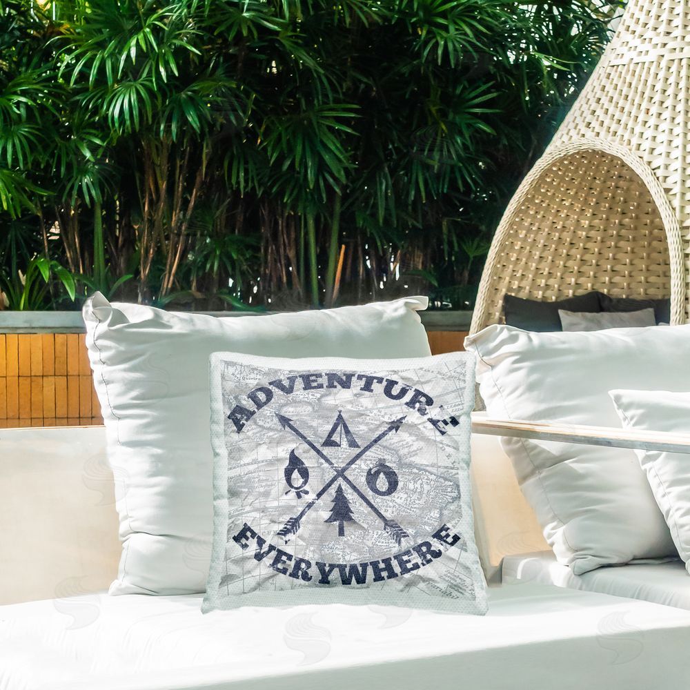 Elizabeth Medley Adventure Everywhere Phrase Outdoor Quick-Dry Polyester Printed Throw Pillow in Back Yard