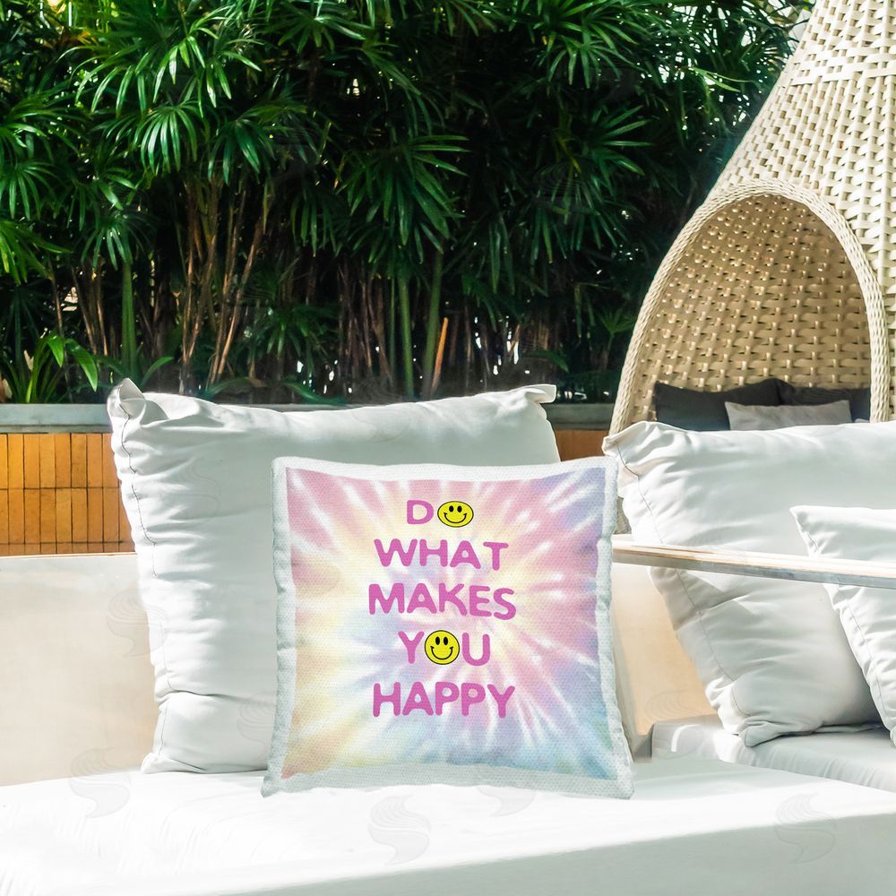 CAD Designs Tie Dye Happy Phrase Outdoor Quick-Dry Polyester Printed Throw Pillow in Back Yard