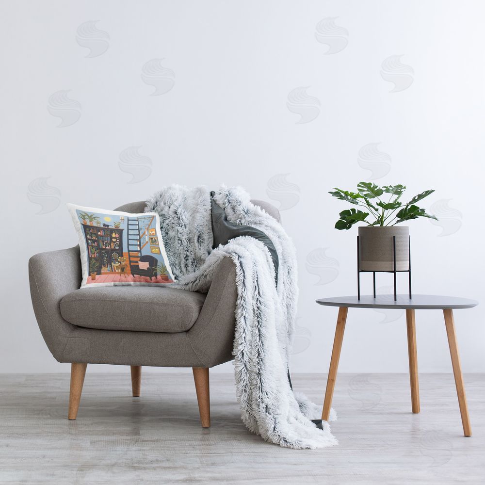 Lazar Studio Eclectic Fun Bookshelf Printed Plush Polyester Throw Pillow On Chair