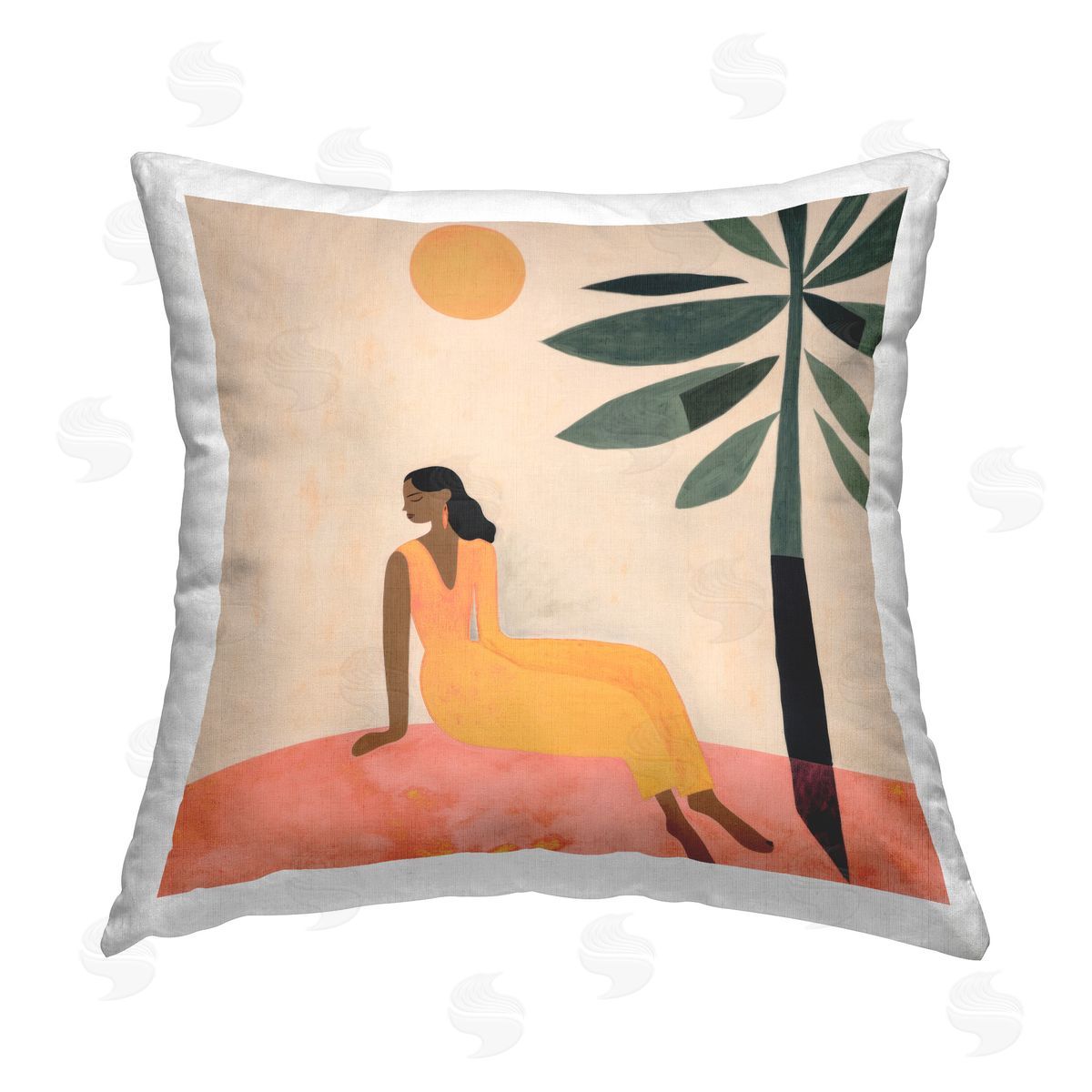 Lazar Studio Tropical Boho Woman Printed Plush Polyester Throw Pillow