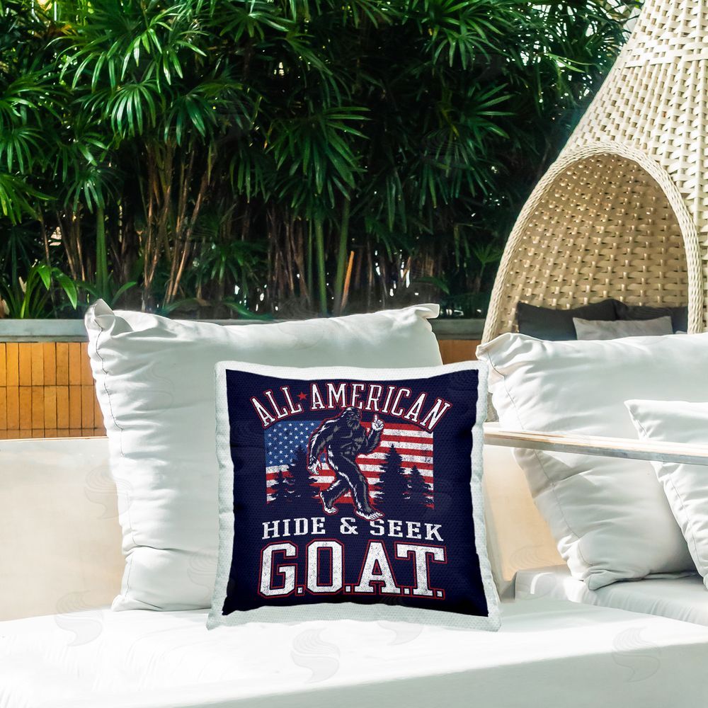 Jedco Brands Inc. Hide & Seek Monster Outdoor Quick-Dry Polyester Printed Throw Pillow in Back Yard