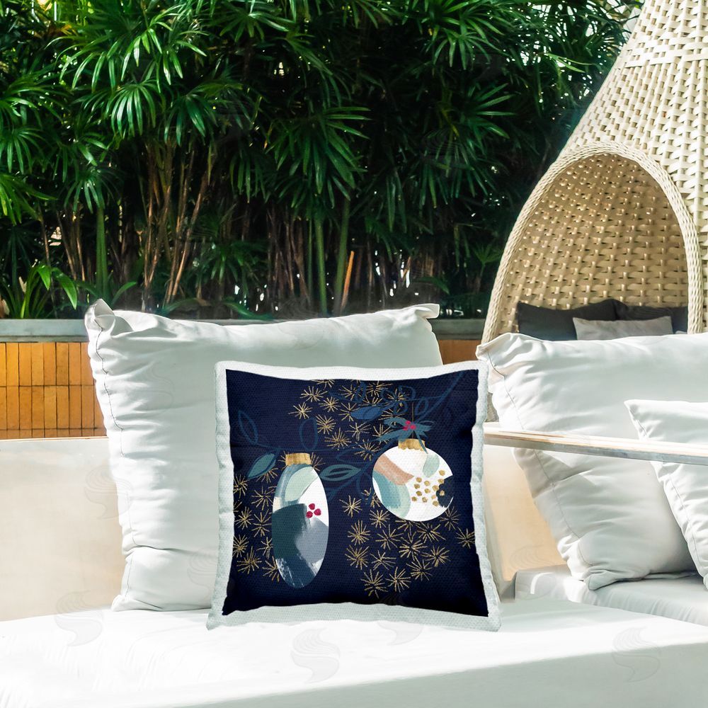 Jennifer Paxton Parker Blue Patterned Ornaments Outdoor Quick-Dry Polyester Printed Throw Pillow in Back Yard