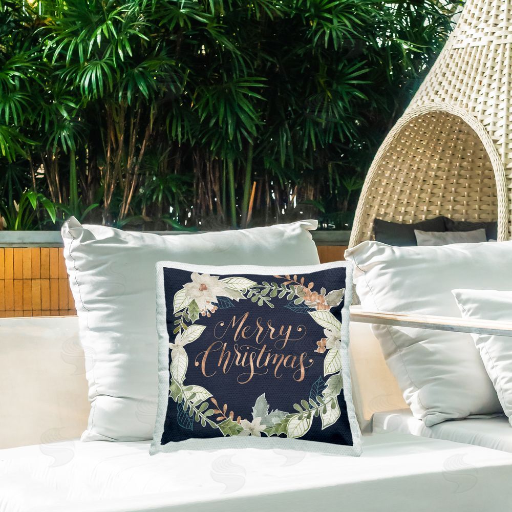 Grace Popp Traditional Christmas Wreath Outdoor Quick-Dry Polyester Printed Throw Pillow in Back Yard