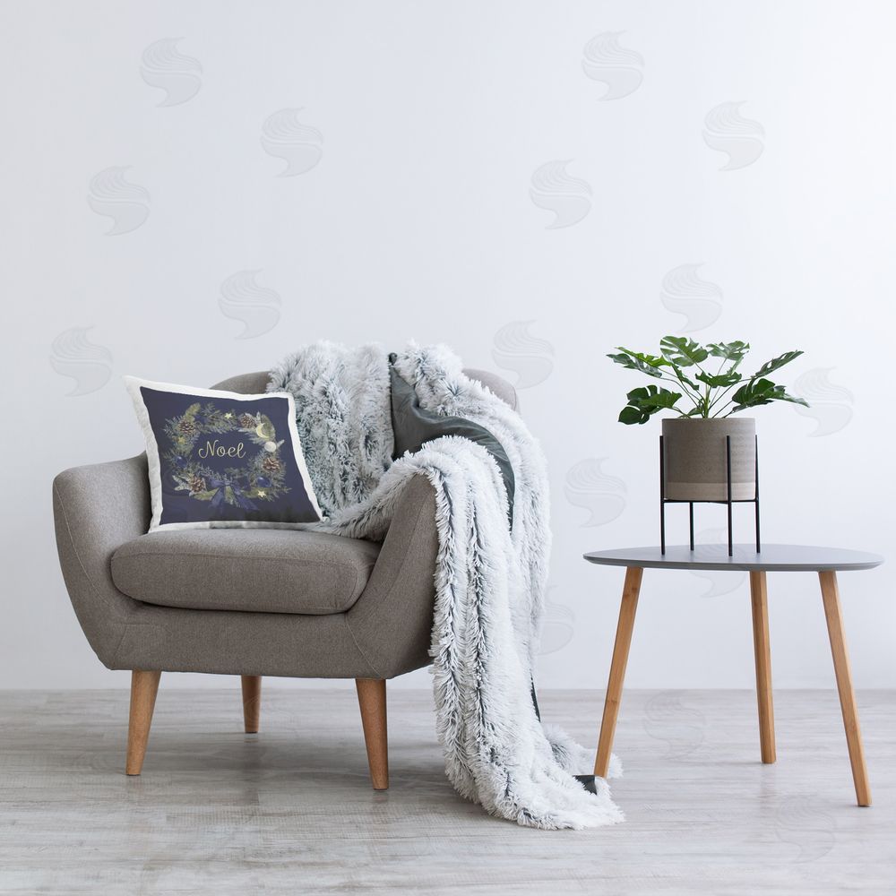 Victoria Barnes Noel Holiday Wreath Printed Plush Polyester Throw Pillow On Chair