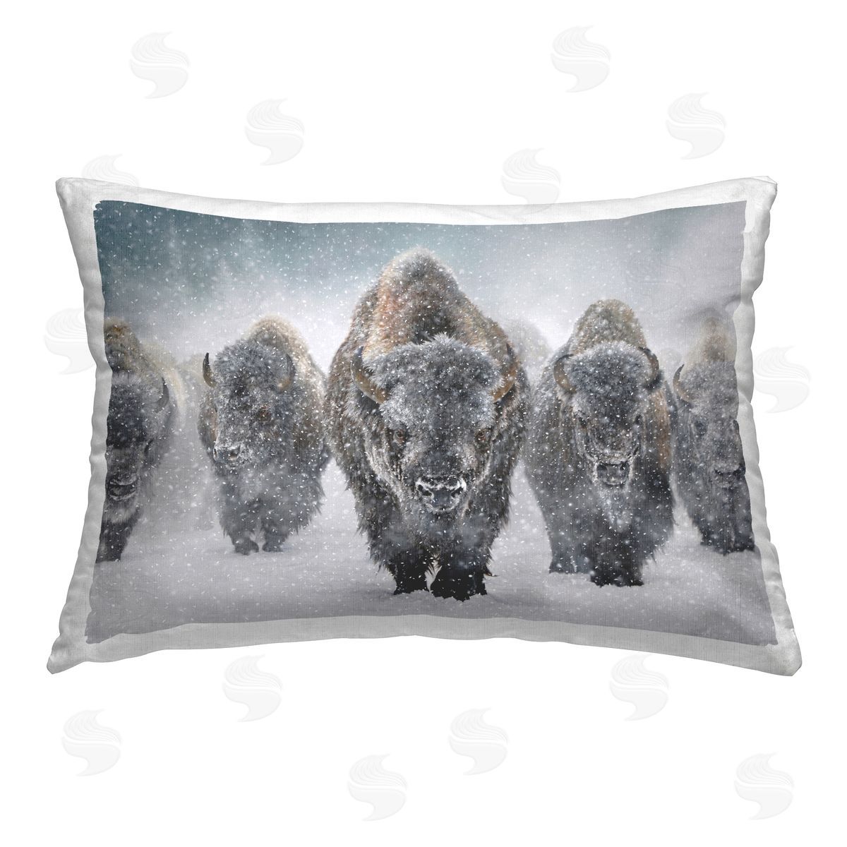 Mark Kelso Indomitable Bison in Snow Printed Plush Polyester Throw Pillow