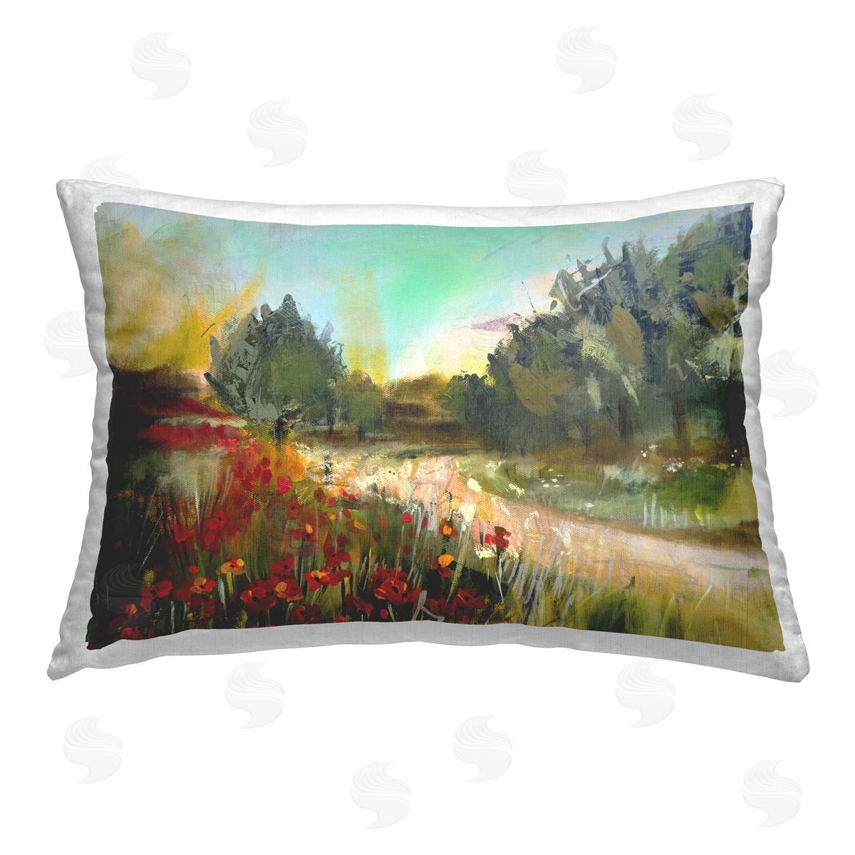 Linda McClure Poppy Sunset Landscape Printed Plush Polyester Throw Pillow