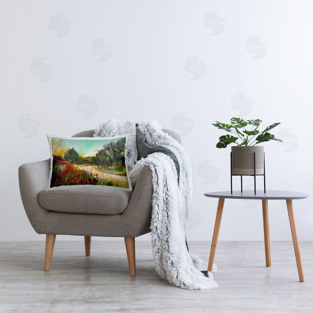Linda McClure Poppy Sunset Landscape Printed Plush Polyester Throw Pillow On Chair