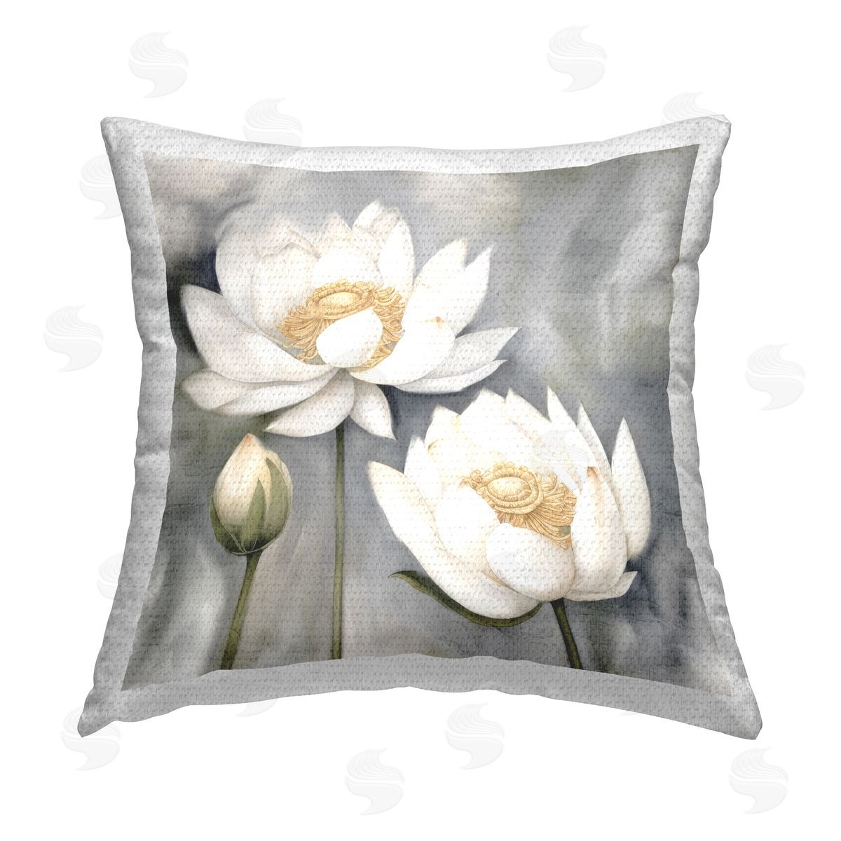 Kim Allen White Lotuses on Grey Outdoor Quick-Dry Polyester Printed Throw Pillow