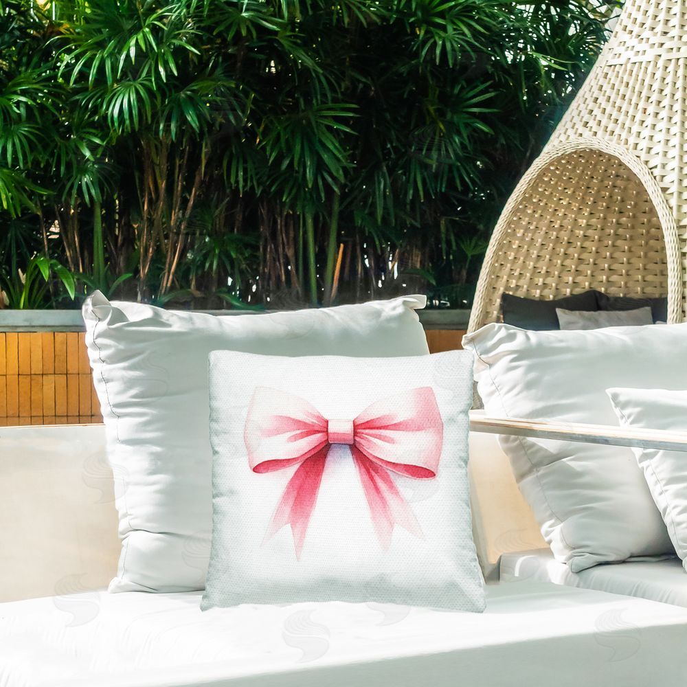 Amanda Greenwood Soft Fading Pink Bow Outdoor Quick-Dry Polyester Printed Throw Pillow in Back Yard