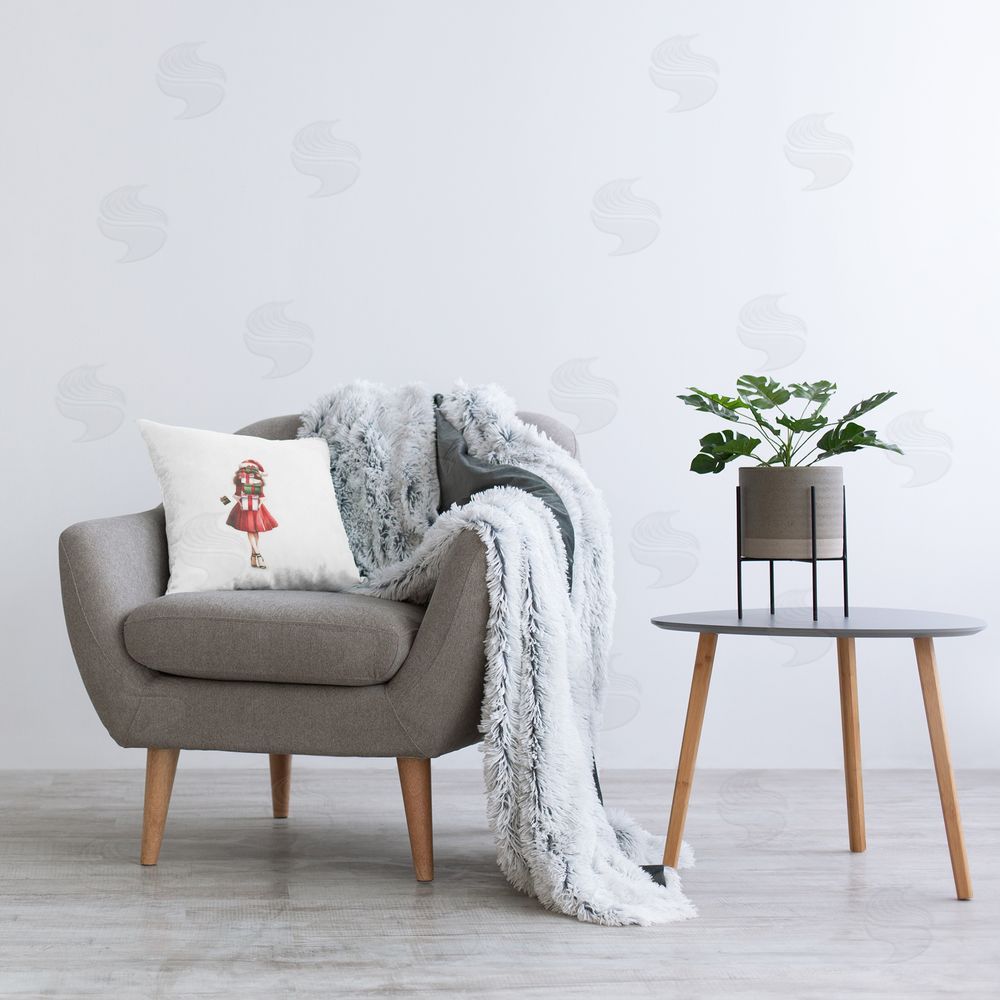 Amanda Greenwood Carrying Christmas Fun Printed Plush Polyester Throw Pillow On Chair