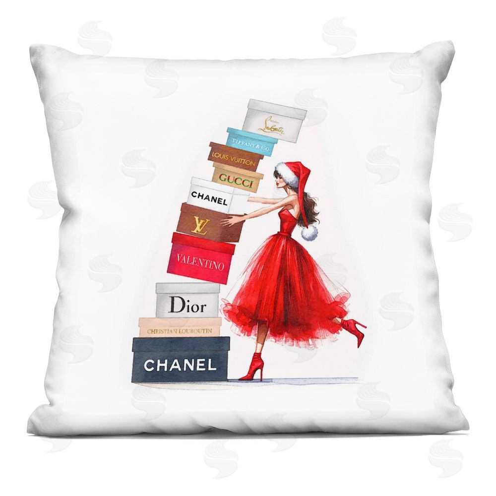 Amanda Greenwood Christmas Shopping Boxes Printed Plush Polyester Throw Pillow