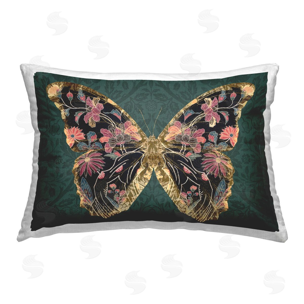 Victoria Barnes Ornate Pattern Butterfly Printed Plush Polyester Throw Pillow