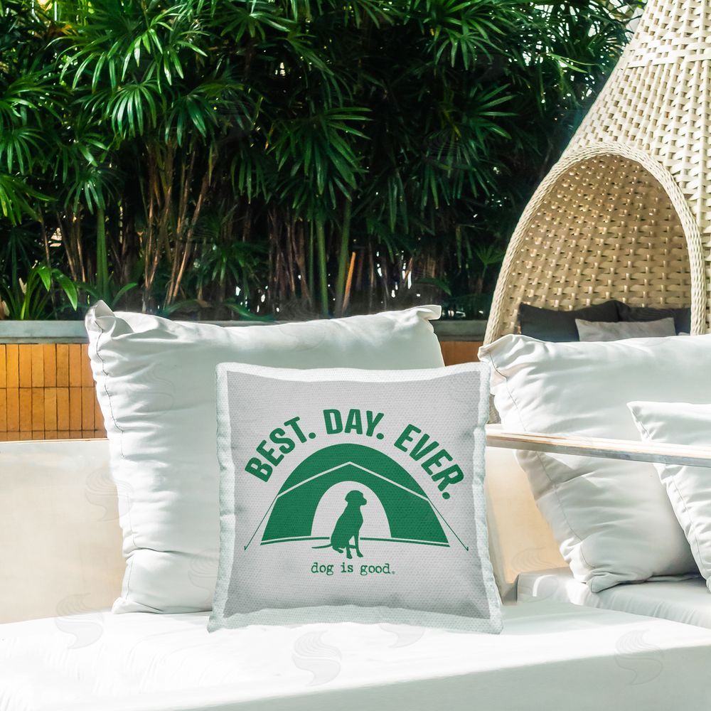 Dog Is Good Best Day Camping Dog Outdoor Quick-Dry Polyester Printed Throw Pillow in Back Yard