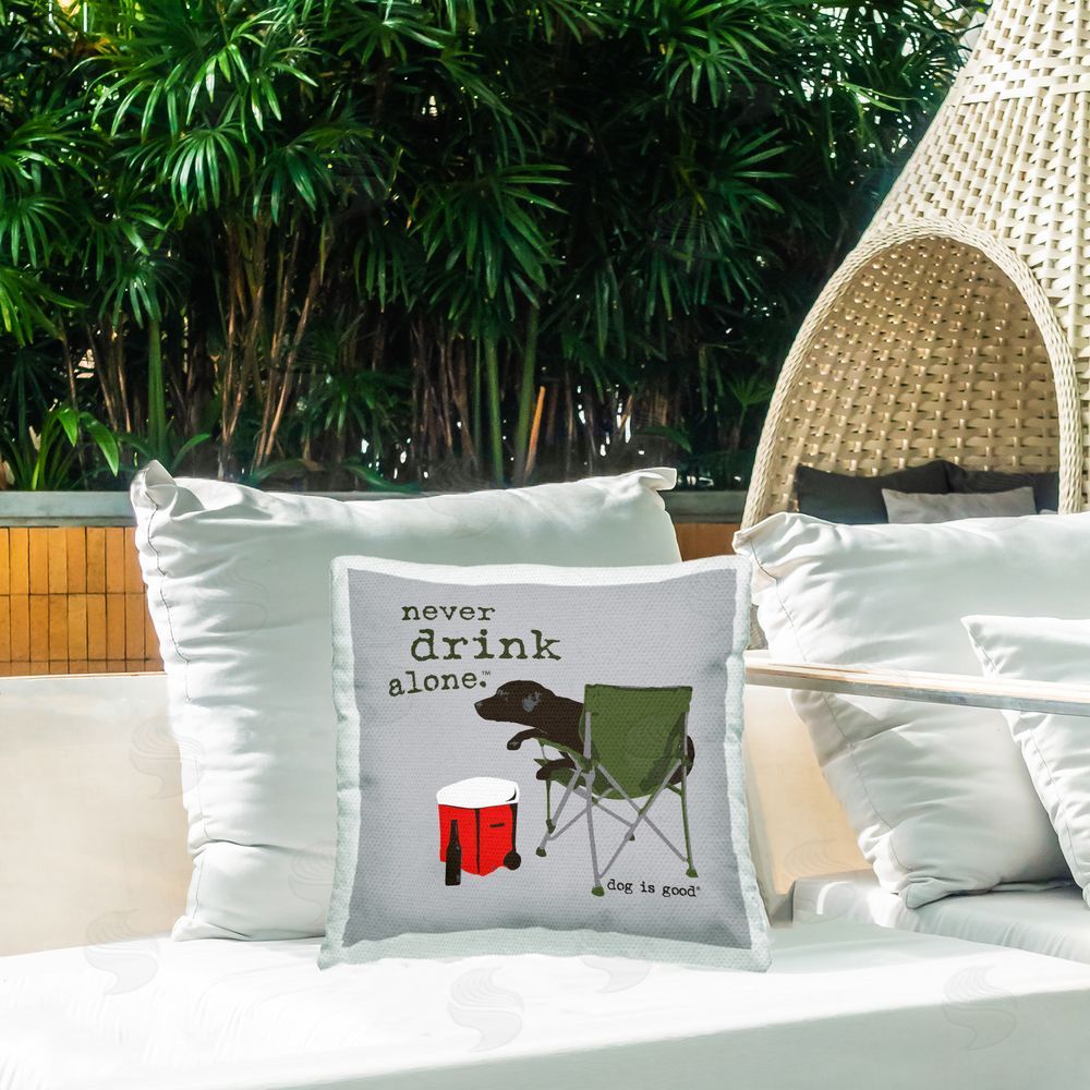 Dog Is Good Never Drink Alone Dog Outdoor Quick-Dry Polyester Printed Throw Pillow in Back Yard