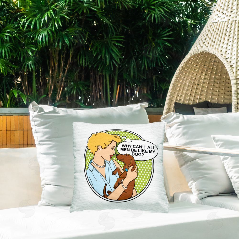 Dog Is Good Funny Men & Dogs Outdoor Quick-Dry Polyester Printed Throw Pillow in Back Yard