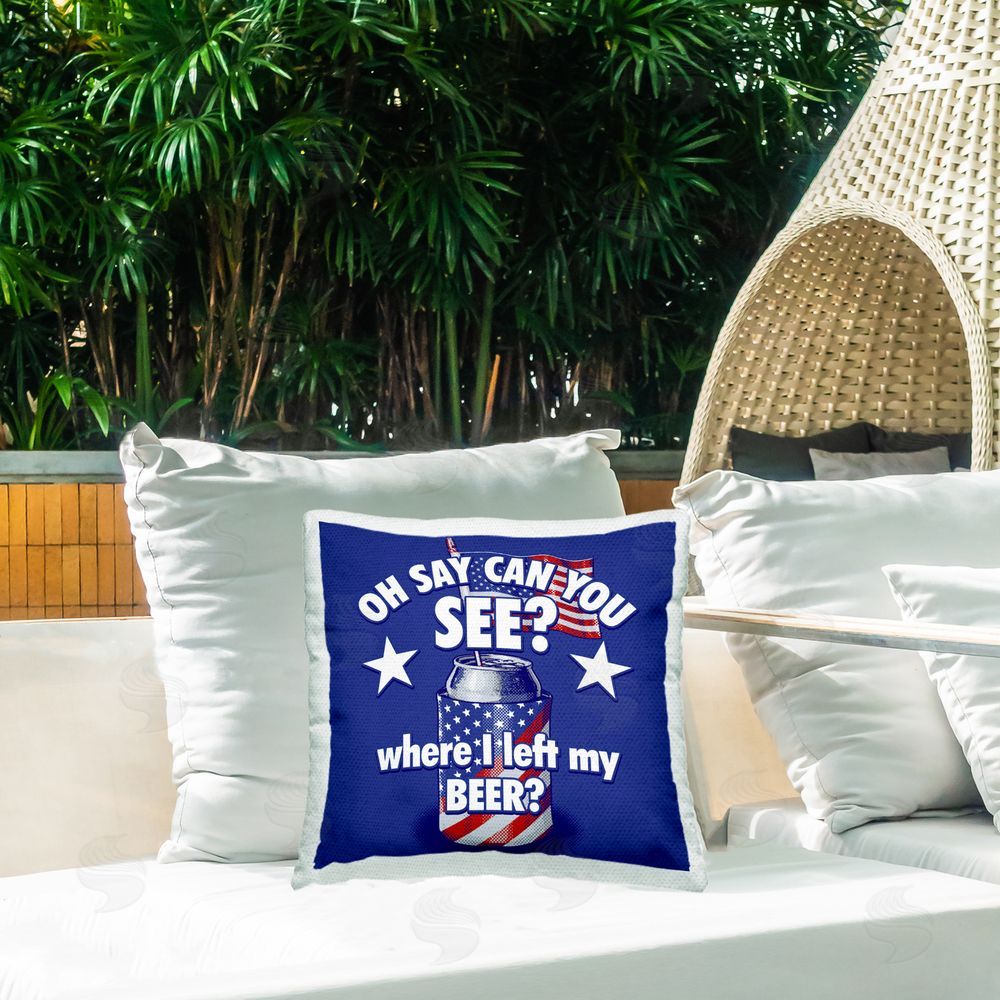 Jedco Brands Inc. Funny Patriotic Beer Outdoor Quick-Dry Polyester Printed Throw Pillow in Back Yard