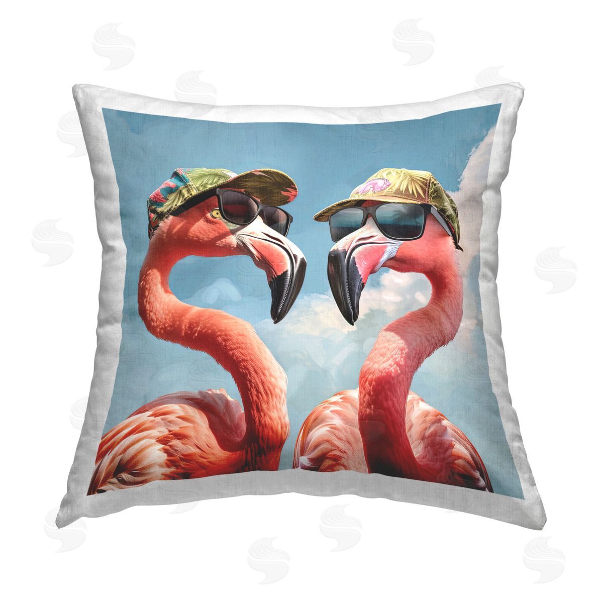 Jim Baldwin Flamingos with Tropical Hats Printed Plush Polyester Throw Pillow