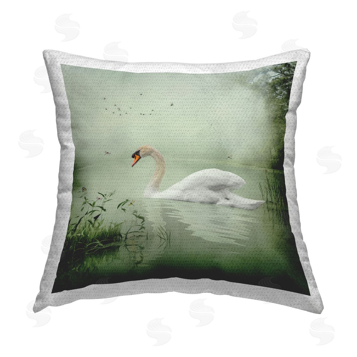Kelley Parker Swan's Sanctuary Misty Lake Outdoor Quick-Dry Polyester Printed Throw Pillow