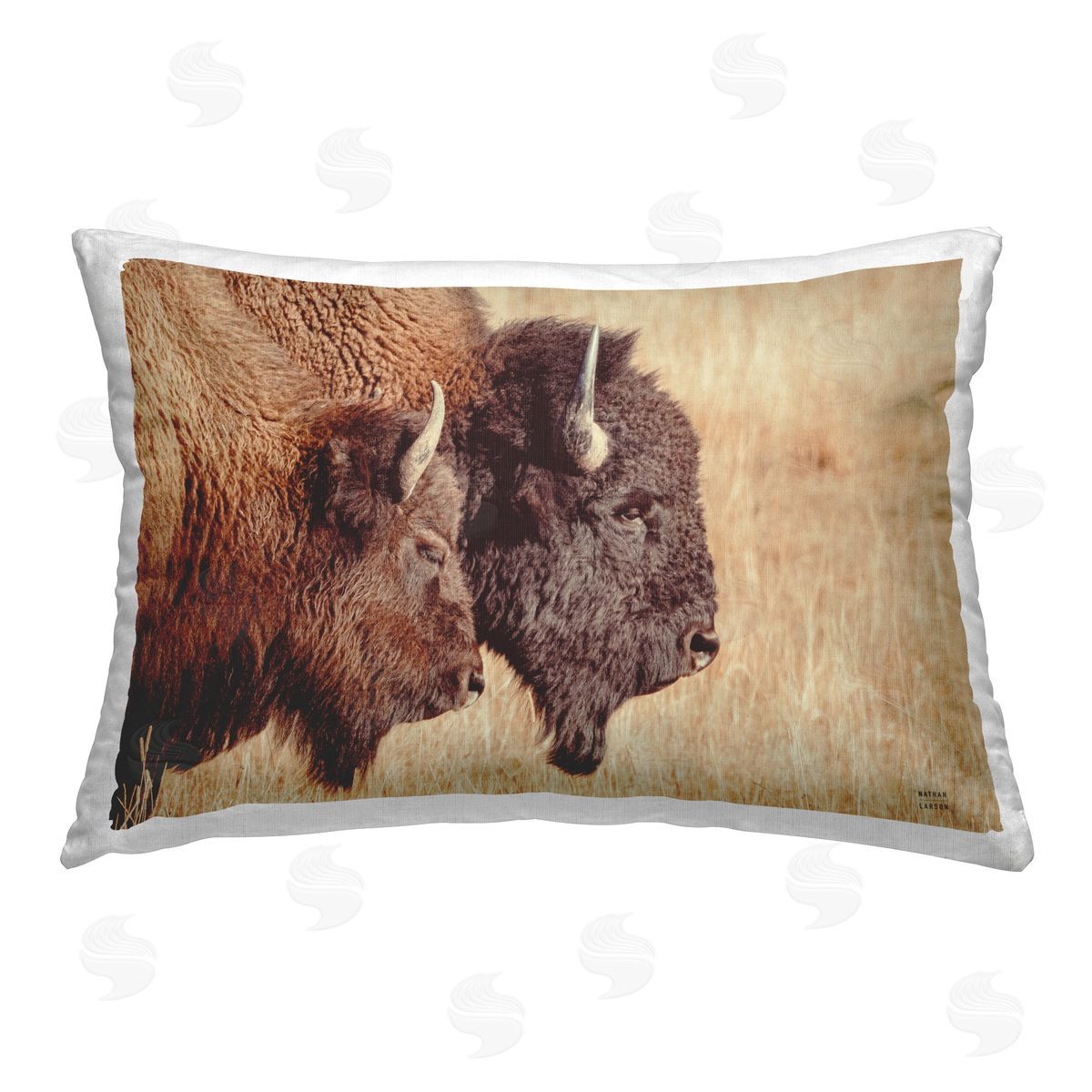 Nathan Larson Bison Pair in Countryside Printed Plush Polyester Throw Pillow