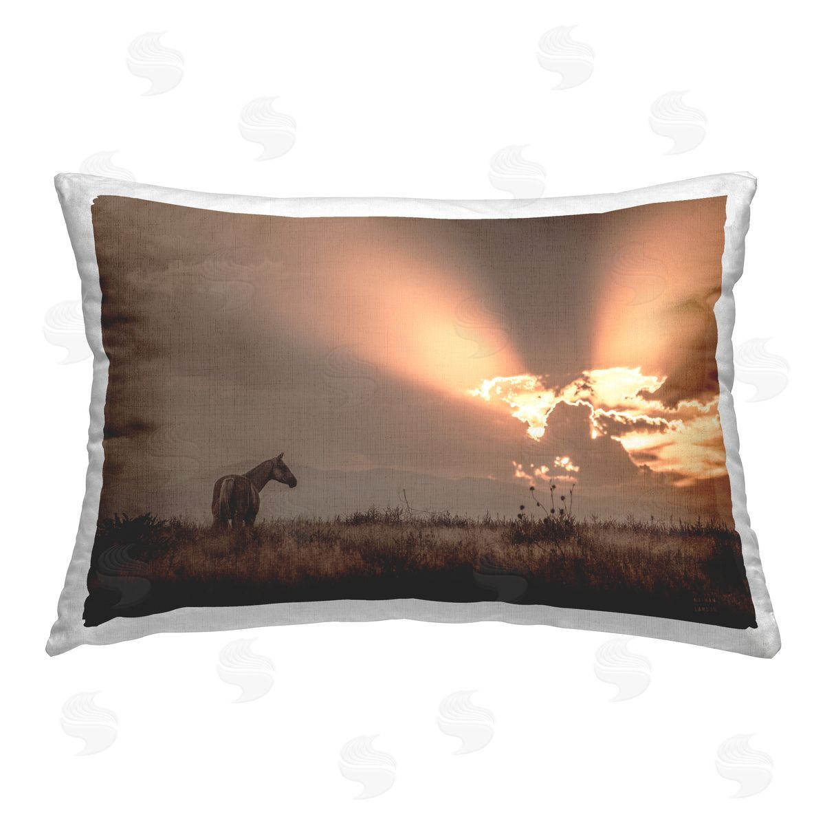 Nathan Larson Faded Sunset with Horse Printed Plush Polyester Throw Pillow