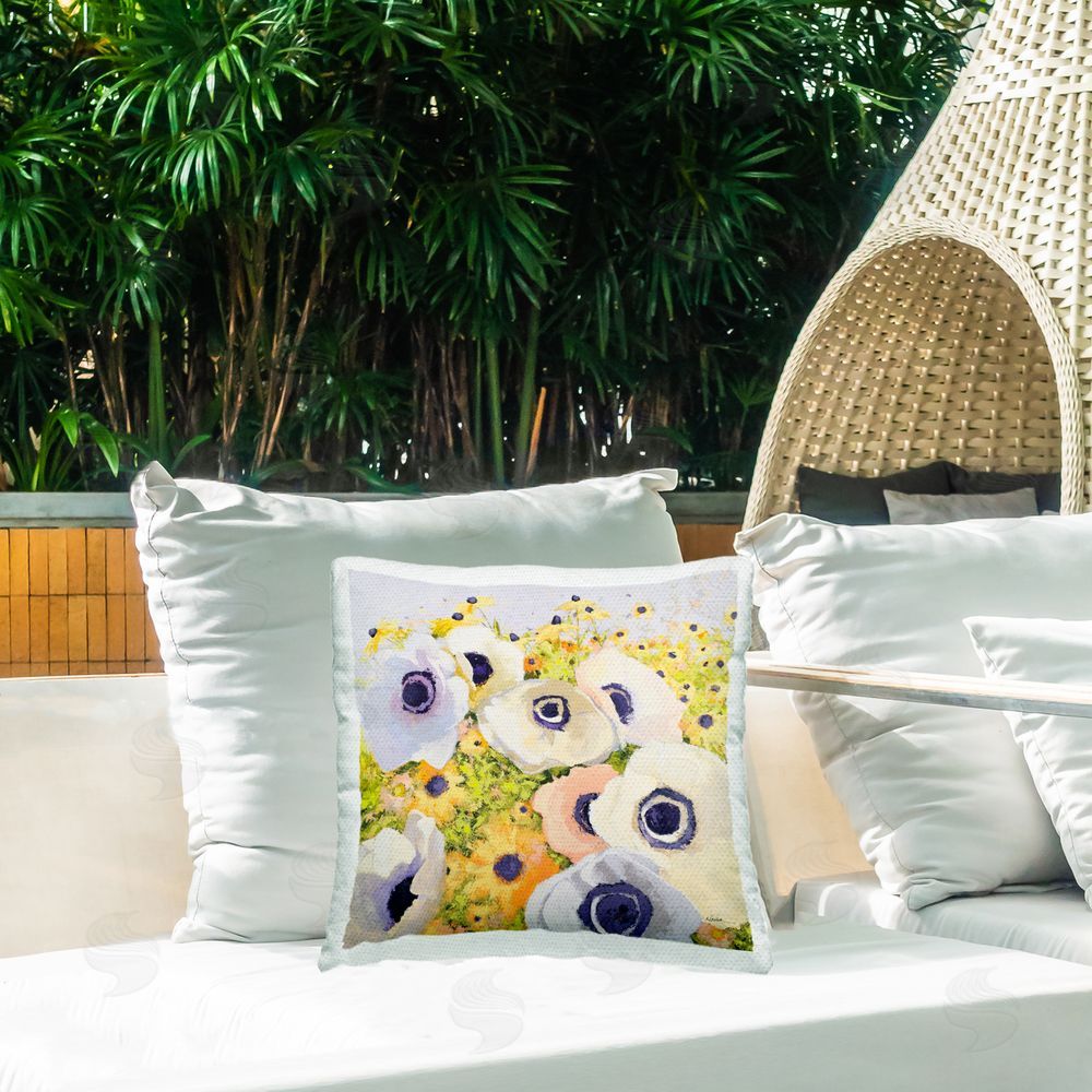 Shirley Novak Pastel Poppy Field Outdoor Quick-Dry Polyester Printed Throw Pillow in Back Yard