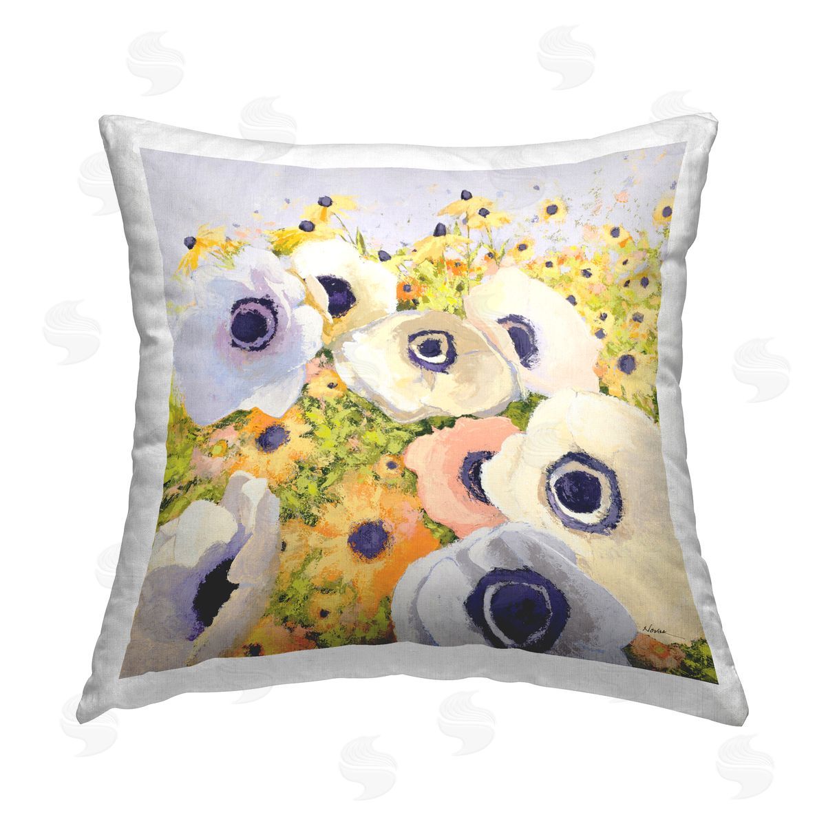 Shirley Novak Pastel Poppy Field Printed Plush Polyester Throw Pillow