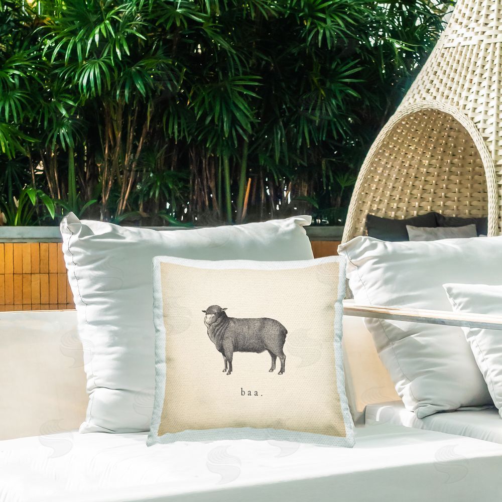 Wild Apple Portfolio Baa Farm Sheep Sounds Outdoor Quick-Dry Polyester Printed Throw Pillow in Back Yard