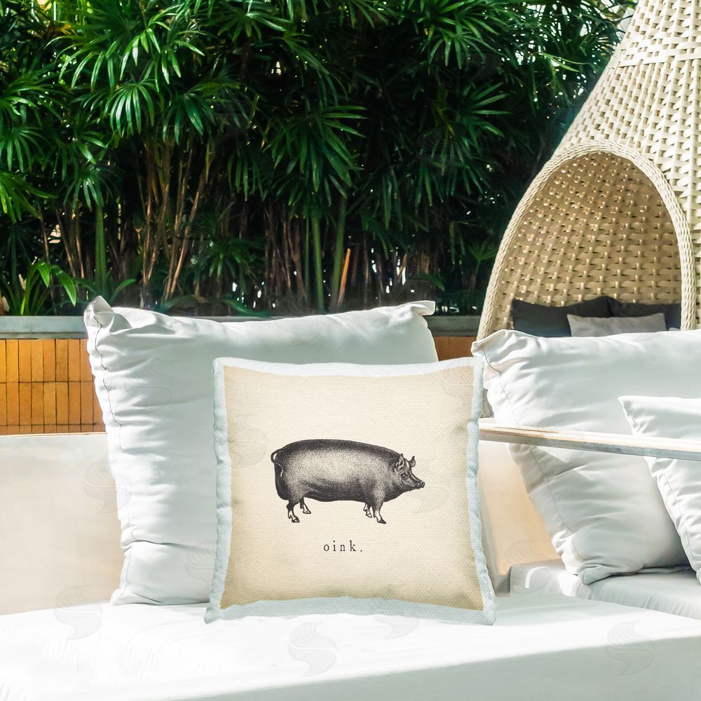 Wild Apple Portfolio Oink Farm Pig Sounds Outdoor Quick-Dry Polyester Printed Throw Pillow in Back Yard
