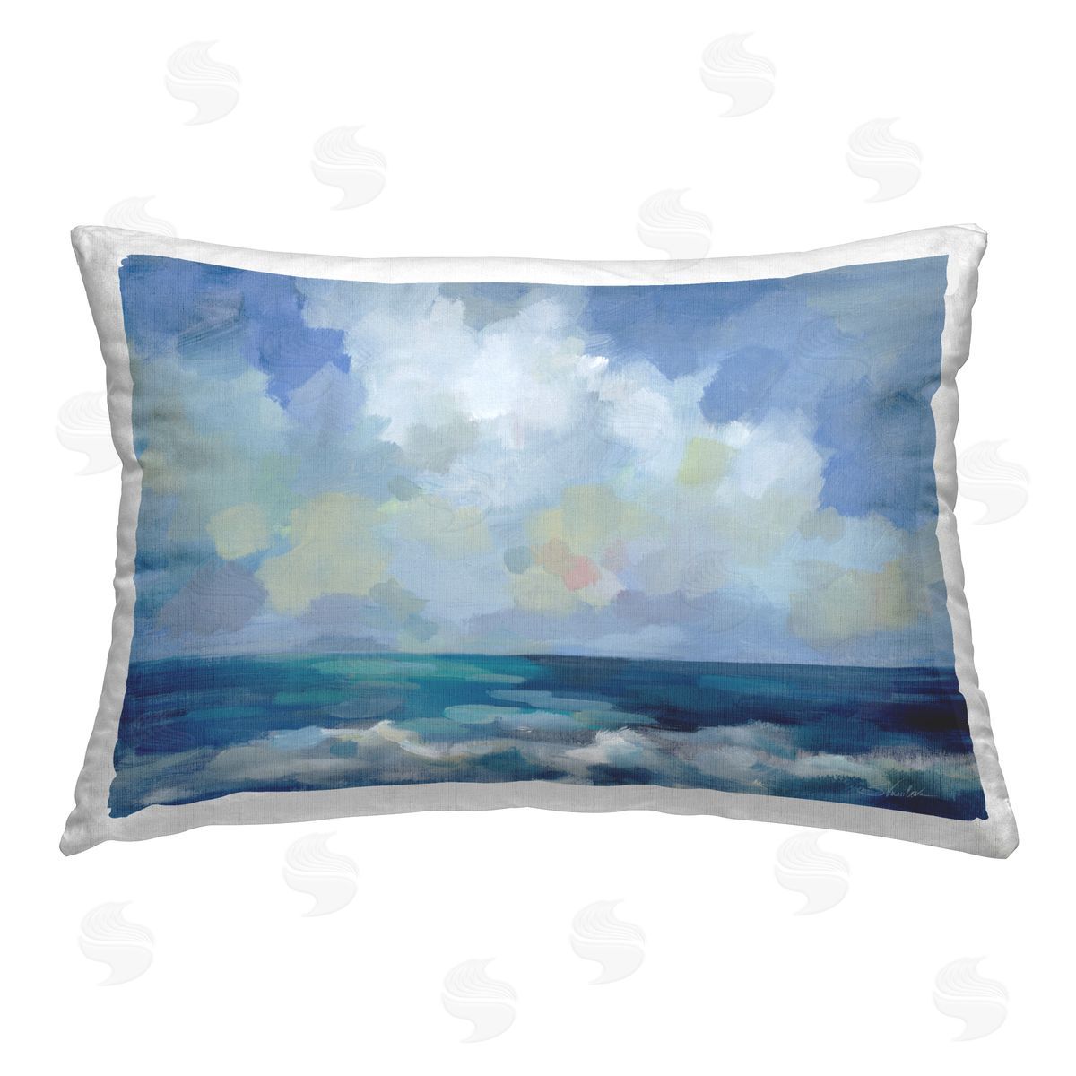 Silvia Vassileva Nautical Waves & Clouds Printed Plush Polyester Throw Pillow