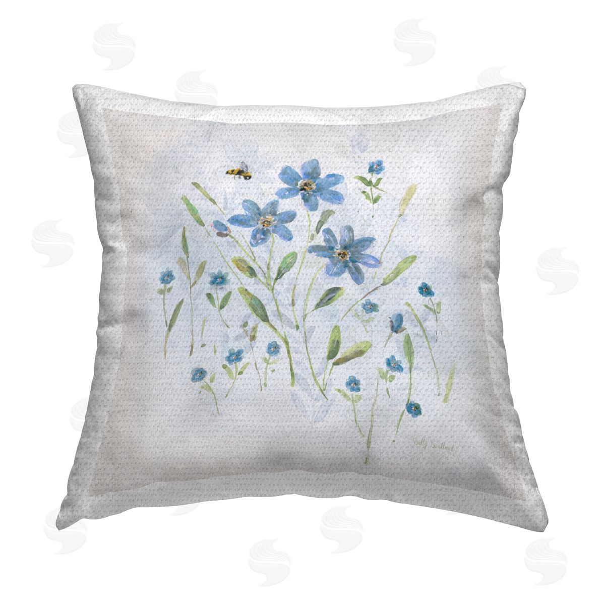 Sally Swatland Cottage Bee & Flowers Outdoor Quick-Dry Polyester Printed Throw Pillow