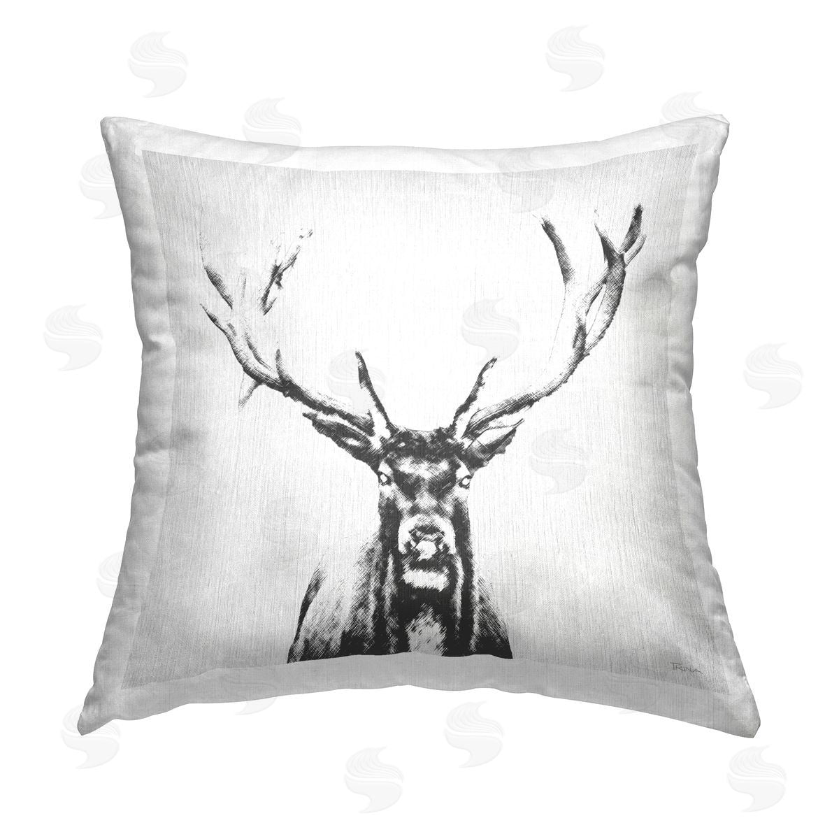 Katrina Craven Stag Sketch in Grey Printed Plush Polyester Throw Pillow