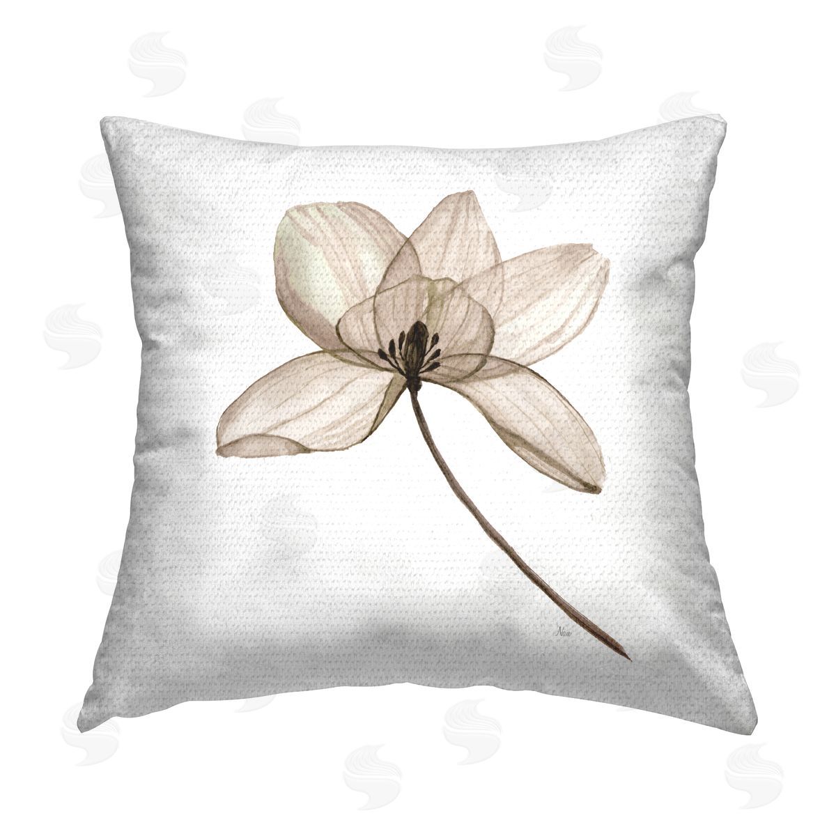 Nan Beige Opaque Blossom Outdoor Quick-Dry Polyester Printed Throw Pillow