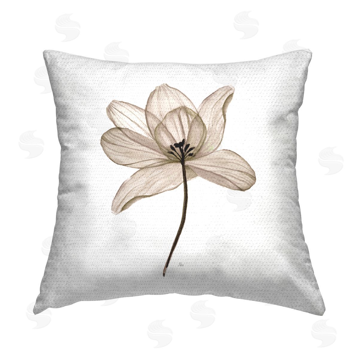 Nan Beige Opaque Flower Outdoor Quick-Dry Polyester Printed Throw Pillow