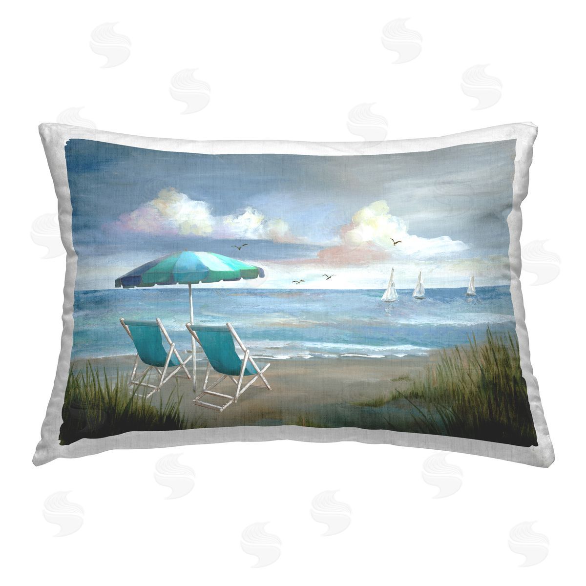 Nan Seagulls over Calm Beach Printed Plush Polyester Throw Pillow